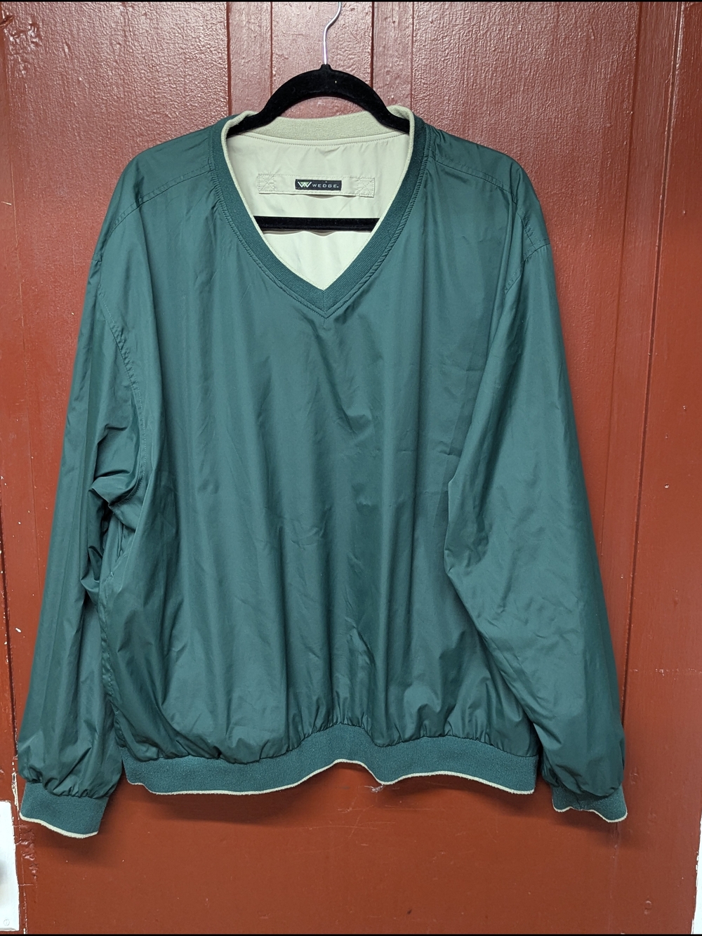 Green/Tan  V-Neck Reversible Windbreaker Pullover Golf Jacket